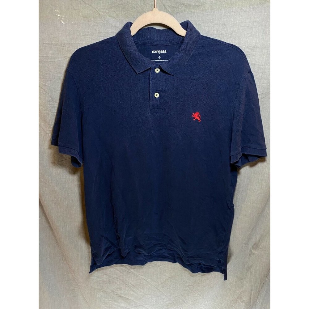 Express Polo Shirt Adult Medium Blue‎ Logo Button Golfer Rugby Mens